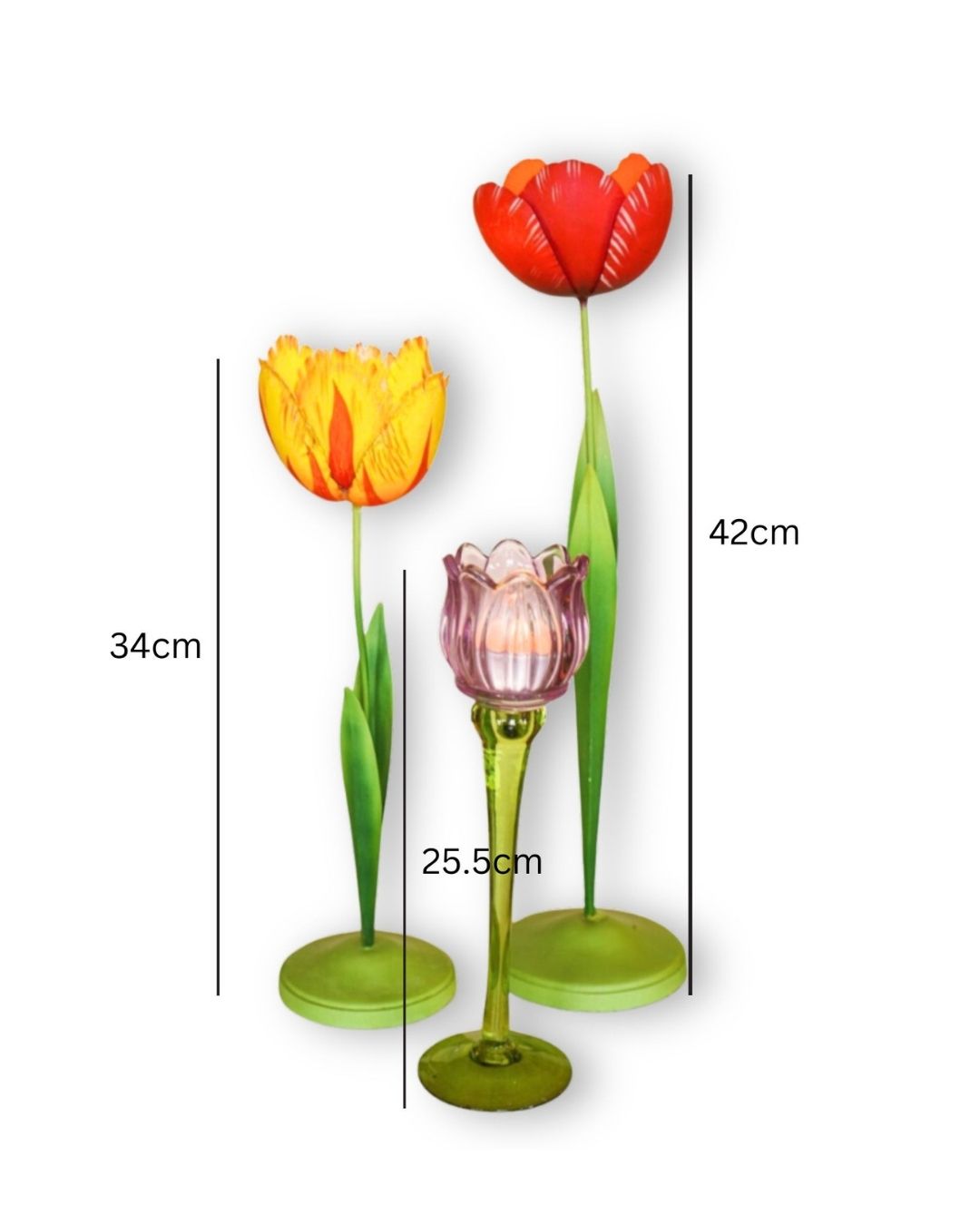 Tulip Candle Holder Red/Yellow/Glass Pink Set